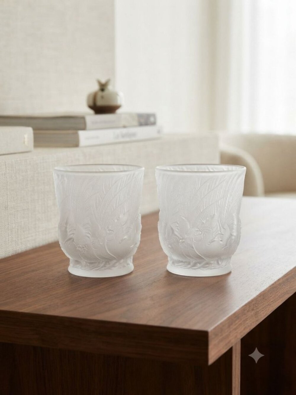 Vintage Duncan Miller Chanticleer Frosted Art Deco Rooster Glass Tumblers